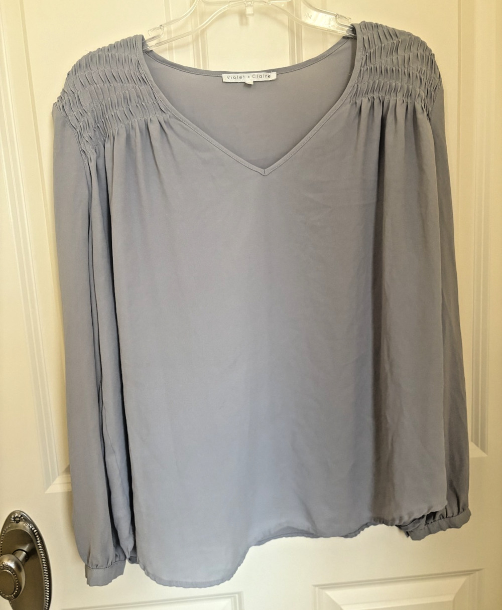 Violet & Clare Grey Pullover Blouse Elastic Cuffs Women's Size Large